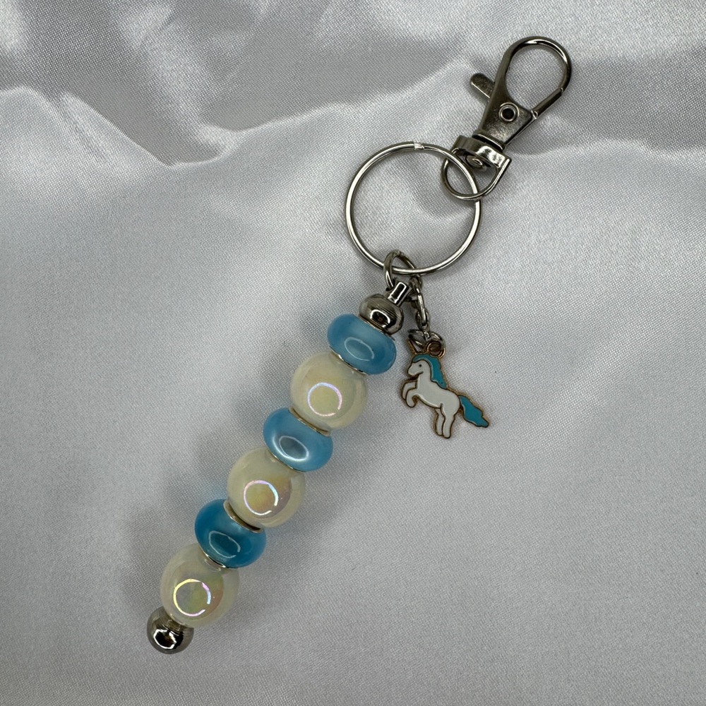 Addie’s Bagcharm Keychains Aqua And White With Unicorn